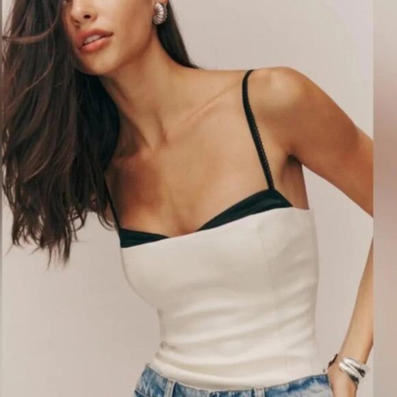 Reformation Tops - NEW Reformation Melanie Strappy Top Woven Silk Contrast Ivory White | size  0